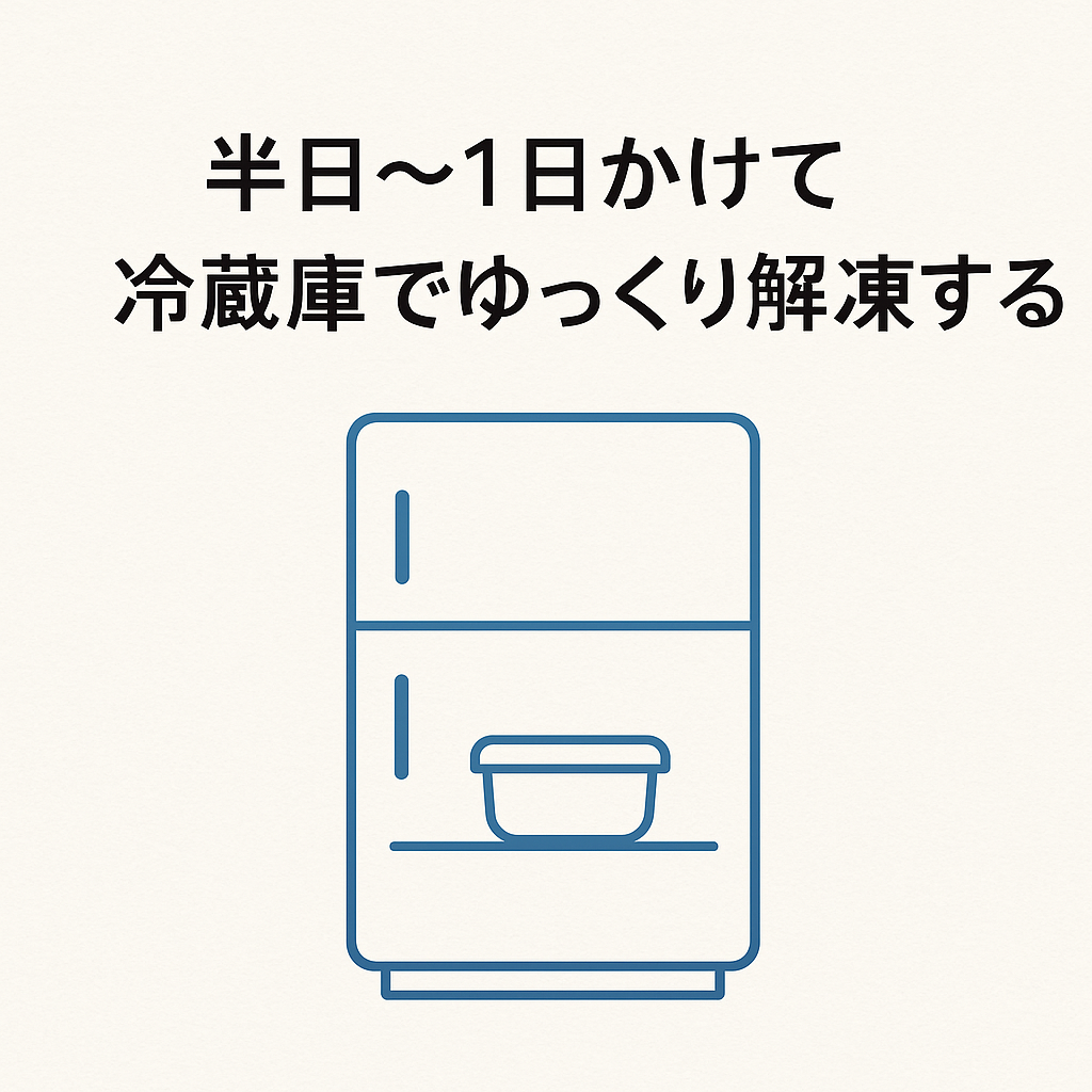 すぐに食べる分だけを冷蔵で半日～1日かけて解凍するの画像